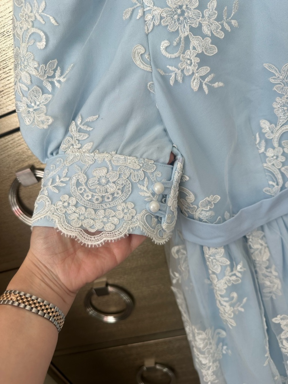 Custom Made Baby Shower Dress 👗 Light Blue Lace Embroidered Dress - Picture 4 of 9